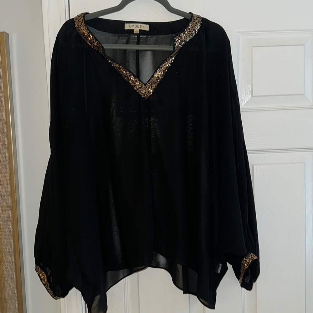 Sheer Black with Gold sequin embellishment top
